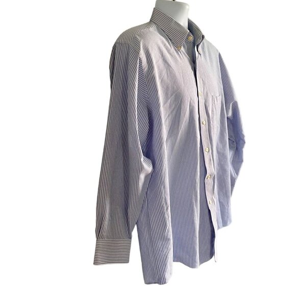 Van Heusen Blue White Oxford Wrinkle Free Button Down Shirt Men's 17 - Picture 4 of 8